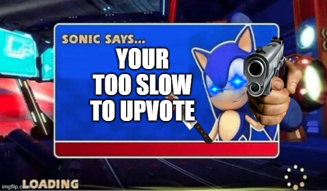 Sonic warned you | YOUR TOO SLOW TO UPVOTE | image tagged in sonic says | made w/ Imgflip meme maker