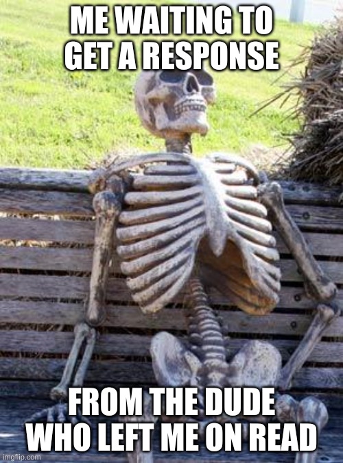 four score and seven years ago, i was left on read | ME WAITING TO GET A RESPONSE; FROM THE DUDE WHO LEFT ME ON READ | image tagged in memes,waiting skeleton | made w/ Imgflip meme maker