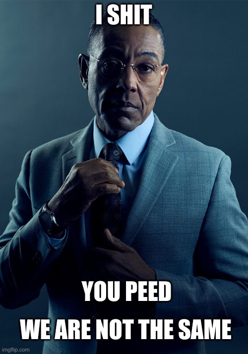 Gus Fring we are not the same | I SHIT; YOU PEED; WE ARE NOT THE SAME | image tagged in gus fring we are not the same | made w/ Imgflip meme maker