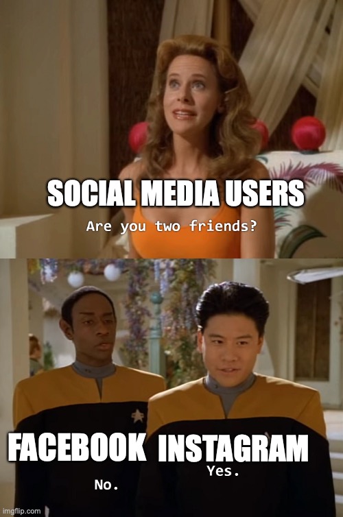 poor social media communication | SOCIAL MEDIA USERS; INSTAGRAM; FACEBOOK | image tagged in are you two friends | made w/ Imgflip meme maker
