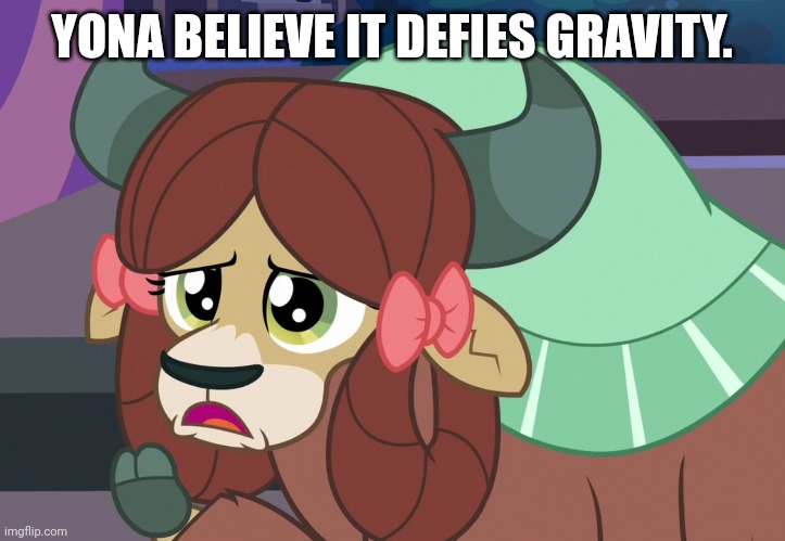 YONA BELIEVE IT DEFIES GRAVITY. | image tagged in yona,my little pony friendship is magic | made w/ Imgflip meme maker