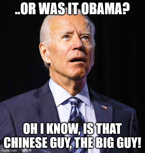 Joe Biden | ..OR WAS IT OBAMA? OH I KNOW, IS THAT CHINESE GUY, THE BIG GUY! | image tagged in joe biden | made w/ Imgflip meme maker