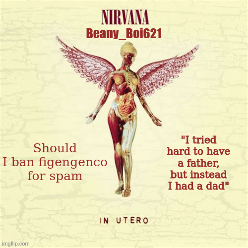 Idfk what to call this (Beany boi) | Should I ban figengenco for spam | image tagged in idfk what to call this beany boi | made w/ Imgflip meme maker