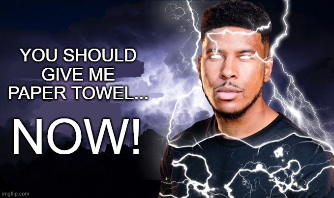 You should kill yourself NOW! | YOU SHOULD GIVE ME PAPER TOWEL... NOW! | image tagged in you should kill yourself now | made w/ Imgflip meme maker