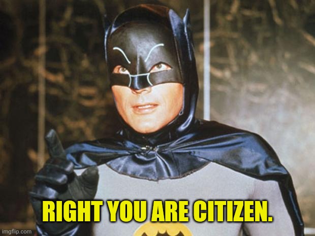 Batman-Adam West | RIGHT YOU ARE CITIZEN. | image tagged in batman-adam west | made w/ Imgflip meme maker