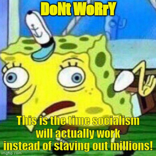 triggerpaul | DoNt WoRrY This is the time socialism will actually work instead of staving out millions! | image tagged in triggerpaul | made w/ Imgflip meme maker