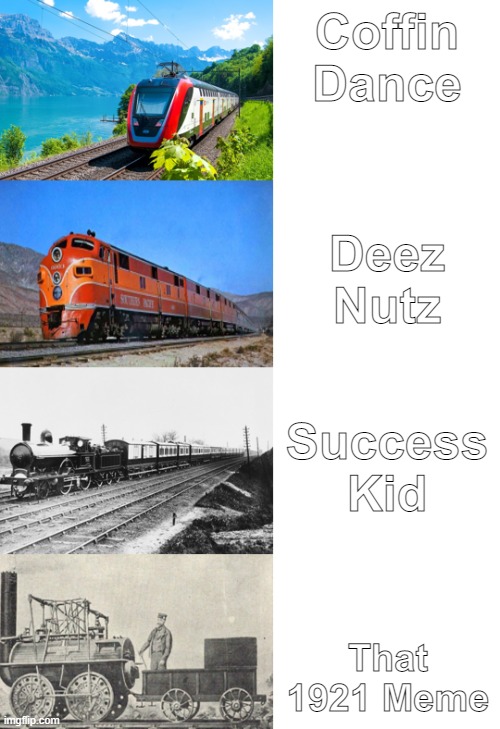 Train History over the history of memes | Coffin Dance; Deez Nutz; Success Kid; That 1921 Meme | image tagged in train history meme,memes,1921 | made w/ Imgflip meme maker