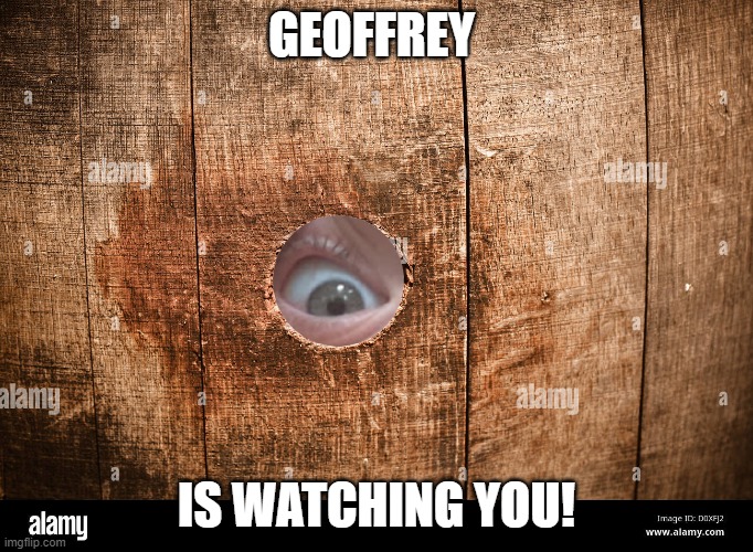 Geoffrey's Watching You! | GEOFFREY; IS WATCHING YOU! | image tagged in geoffrey's watching you | made w/ Imgflip meme maker