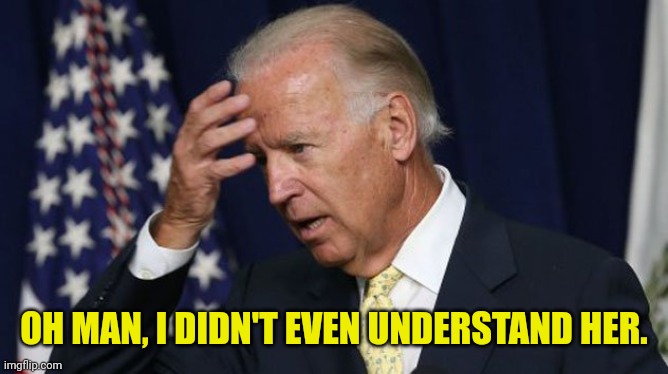 Joe Biden worries | OH MAN, I DIDN'T EVEN UNDERSTAND HER. | image tagged in joe biden worries | made w/ Imgflip meme maker