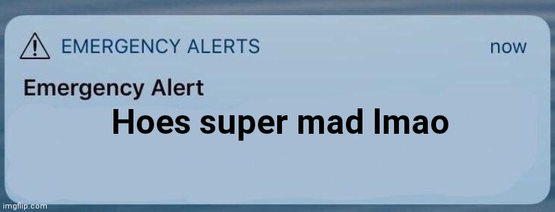 emergency alert | Hoes super mad lmao | image tagged in emergency alert | made w/ Imgflip meme maker