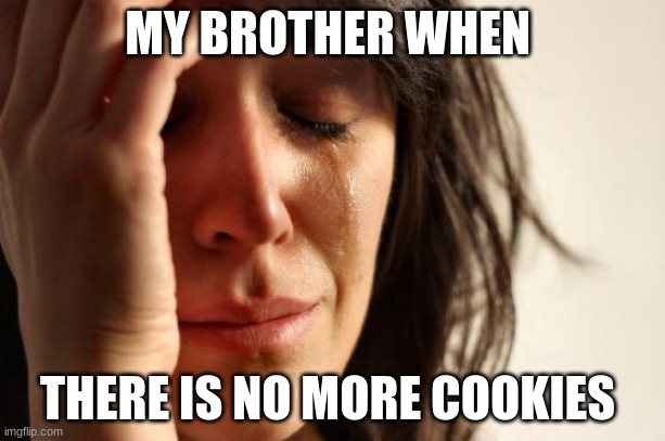 first world problems | MY BROTHER WHEN; THERE IS NO MORE COOKIES | image tagged in memes,first world problems | made w/ Imgflip meme maker