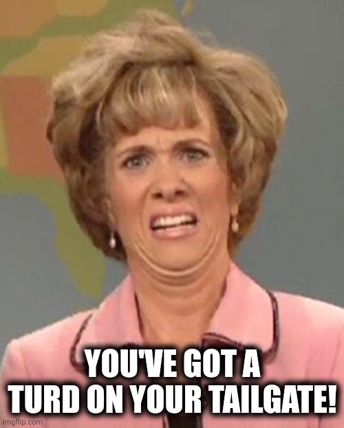 Kristen Wiig | YOU'VE GOT A TURD ON YOUR TAILGATE! | image tagged in kristen wiig | made w/ Imgflip meme maker