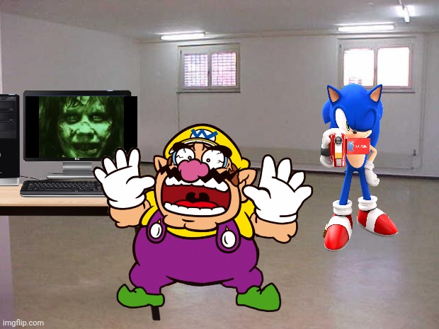 Wario watches a jumpscare video and dies from a heart attack while sonic is filming a funni vid | image tagged in wario dies,wario,sonic the hedgehog,jumpscare,heart attack | made w/ Imgflip meme maker