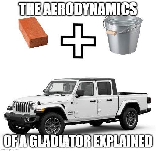 Gladiator Aerodynamics |  THE AERODYNAMICS; OF A GLADIATOR EXPLAINED | image tagged in jeep,gladiator | made w/ Imgflip meme maker
