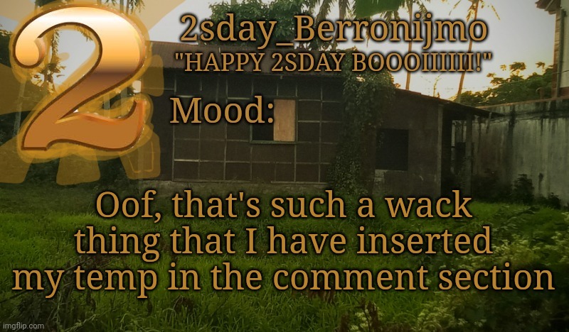 2sday Temp | Oof, that's such a wack thing that I have inserted my temp in the comment section | image tagged in 2sday temp | made w/ Imgflip meme maker