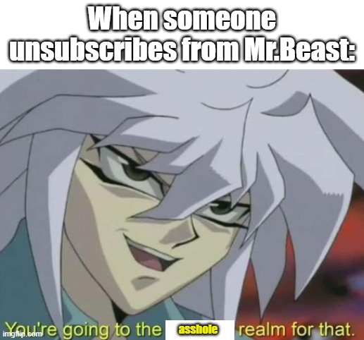 WHO UNSUBSCRIBES FROM MR.BEAST!?!?! | When someone unsubscribes from Mr.Beast:; asshole | image tagged in asshole | made w/ Imgflip meme maker
