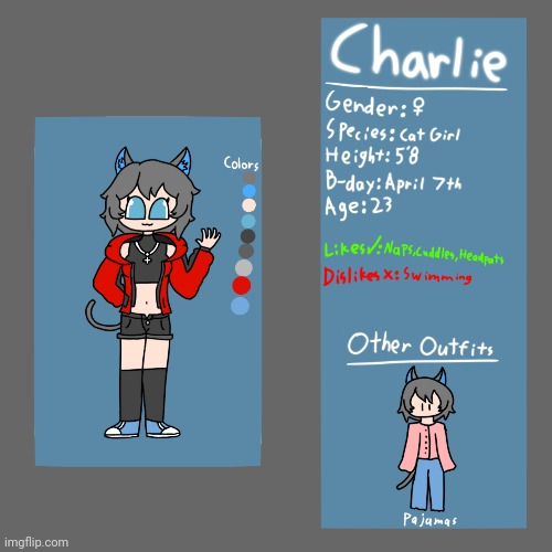 Gonna start making reference sheets for my ocs starting with Charlie bc I haven't drawn her in a while. | image tagged in sorry for bad handwriting | made w/ Imgflip meme maker