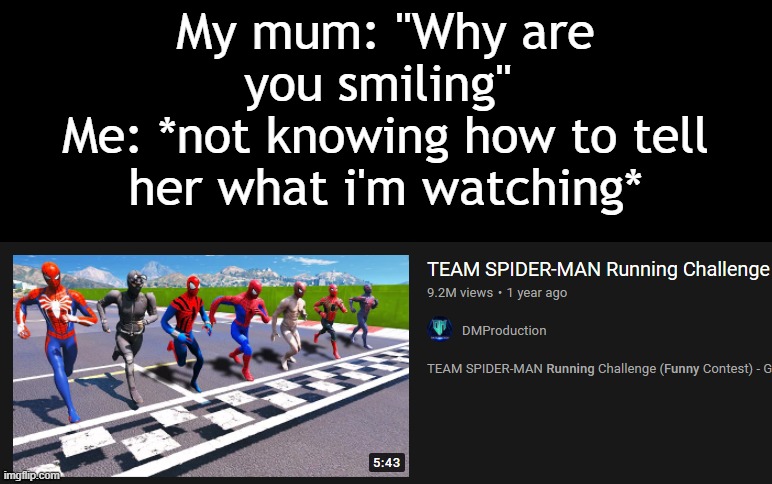 My mum: "Why are you smiling" 
Me: *not knowing how to tell her what i'm watching* | made w/ Imgflip meme maker