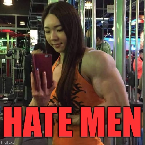 strong woman | HATE MEN | image tagged in strong woman | made w/ Imgflip meme maker
