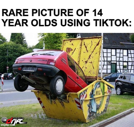 funny car crash | RARE PICTURE OF 14 YEAR OLDS USING TIKTOK: | image tagged in funny car crash,memes | made w/ Imgflip meme maker