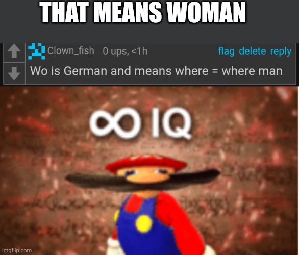 SMG4 is so hot~ | THAT MEANS WOMAN | image tagged in infinite iq,i love men | made w/ Imgflip meme maker