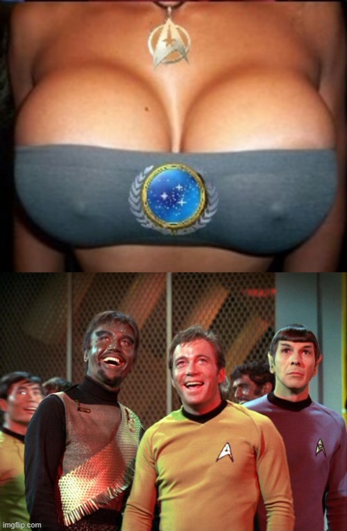 Somehow, I Don't Think Sulu Would be Smiling | image tagged in star trek boobs,star trek day of the dove | made w/ Imgflip meme maker