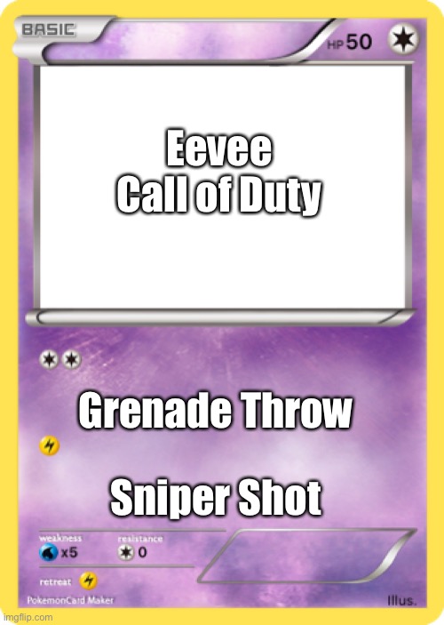 Pokémon Card | Eevee Call of Duty Sniper Shot Grenade Throw | image tagged in pok mon card | made w/ Imgflip meme maker