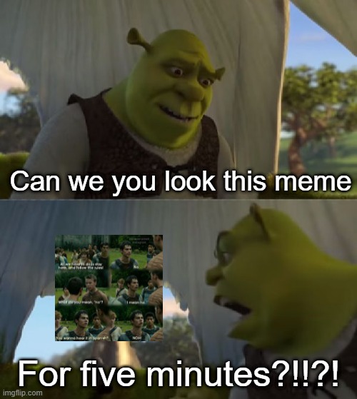 Jokes for 5 minutes later | Can we you look this meme; For five minutes?!!?! | image tagged in could you not ___ for 5 minutes,memes | made w/ Imgflip meme maker