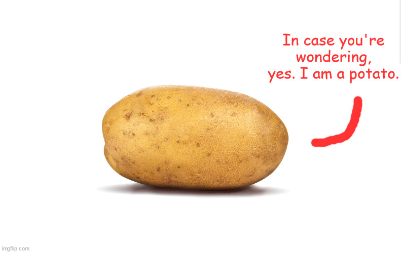 blobie is a potato | In case you're wondering, yes. I am a potato. | made w/ Imgflip meme maker
