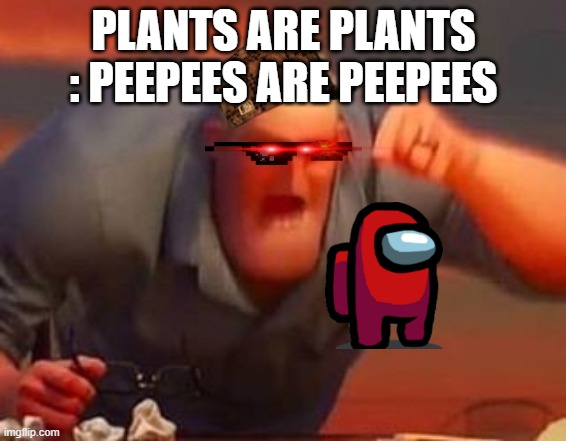 mr weird | PLANTS ARE PLANTS : PEEPEES ARE PEEPEES | image tagged in mr incredible mad | made w/ Imgflip meme maker