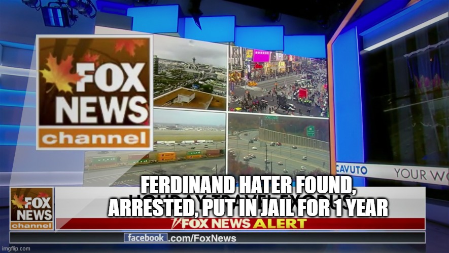 Wish this was true | FERDINAND HATER FOUND, ARRESTED, PUT IN JAIL FOR 1 YEAR | image tagged in fox news,memes,ferdinand,jail,ferdinand is good | made w/ Imgflip meme maker