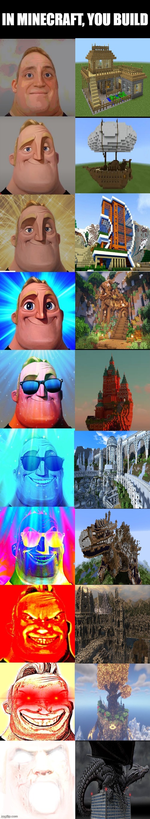 mr incredible becoming canny | IN MINECRAFT, YOU BUILD | image tagged in mr incredible becoming canny | made w/ Imgflip meme maker