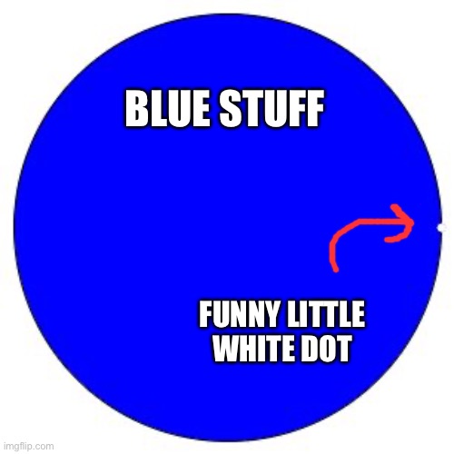 100% Pie Chart | BLUE STUFF FUNNY LITTLE WHITE DOT | image tagged in 100 pie chart | made w/ Imgflip meme maker