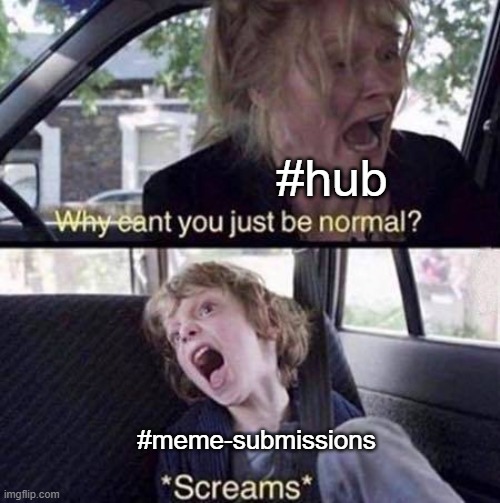 When your Memenade in hub | #hub; #meme-submissions | image tagged in why can't you just be normal,memes | made w/ Imgflip meme maker