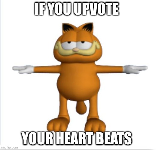 don't upvote | IF YOU UPVOTE; YOUR HEART BEATS | image tagged in garfield t-pose,why are you reading this,idk | made w/ Imgflip meme maker