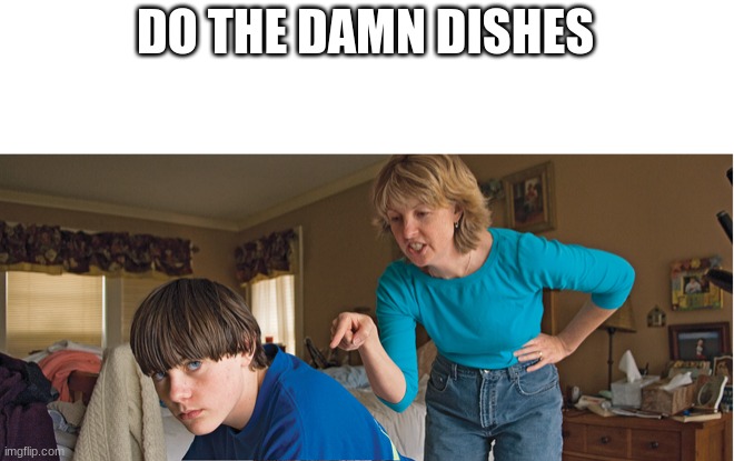 Angry Mom | DO THE DAMN DISHES | image tagged in angry mom | made w/ Imgflip meme maker