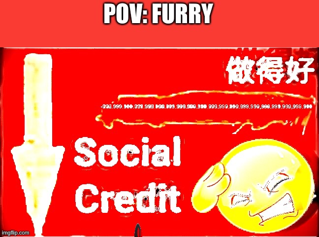 -a lot of social credit | POV: FURRY | image tagged in -a lot of social credit | made w/ Imgflip meme maker