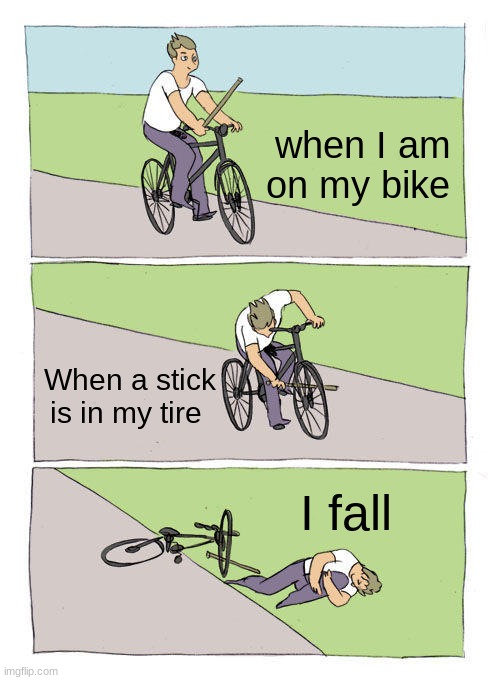 Bike Fall | when I am on my bike; When a stick is in my tire; I fall | image tagged in memes,bike fall | made w/ Imgflip meme maker