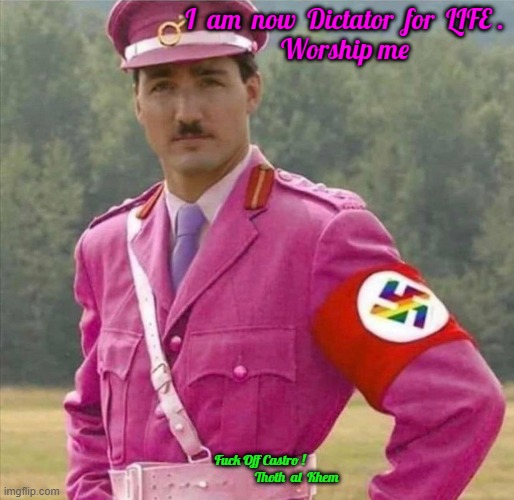 CANADA DICTATOR TRUDEAU | I  am  now  Dictator  for  LIFE .
                              Worship me; Fuck Off Castro !                           Thoth  al  Khem | image tagged in trudeau,dictator,get unpussified,castro jr | made w/ Imgflip meme maker