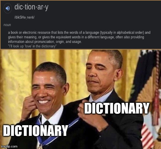 obama medal | DICTIONARY; DICTIONARY | image tagged in obama medal | made w/ Imgflip meme maker