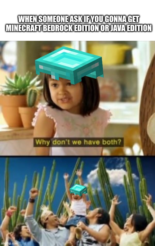 Why cant we?? | WHEN SOMEONE ASK IF YOU GONNA GET MINECRAFT BEDROCK EDITION OR JAVA EDITION | image tagged in memes,why not both,minecraft | made w/ Imgflip meme maker