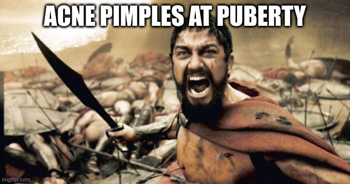 Sparta Leonidas | ACNE PIMPLES AT PUBERTY | image tagged in memes,sparta leonidas | made w/ Imgflip meme maker