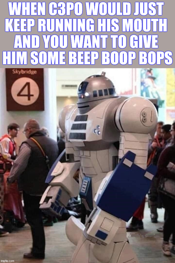 WHEN C3PO WOULD JUST 
KEEP RUNNING HIS MOUTH 
AND YOU WANT TO GIVE 
HIM SOME BEEP BOOP BOPS | image tagged in star wars | made w/ Imgflip meme maker