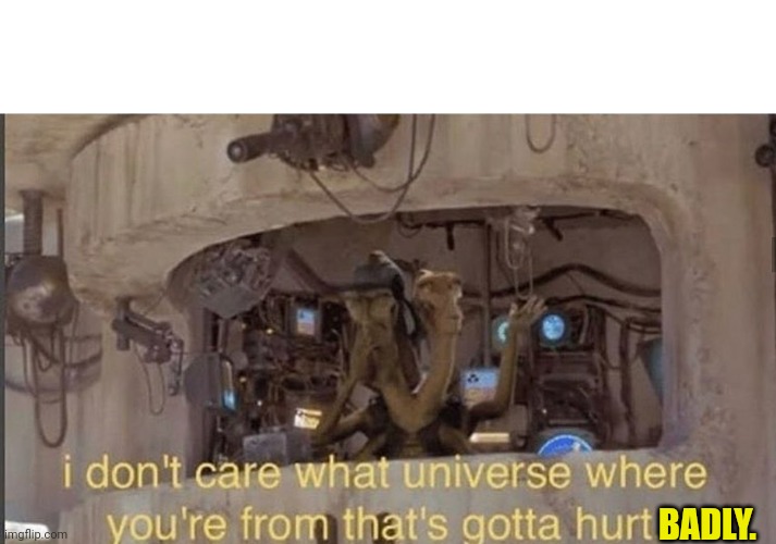 I don't care what universe where you're from that's gotta hurt | BADLY. | image tagged in i don't care what universe where you're from that's gotta hurt | made w/ Imgflip meme maker