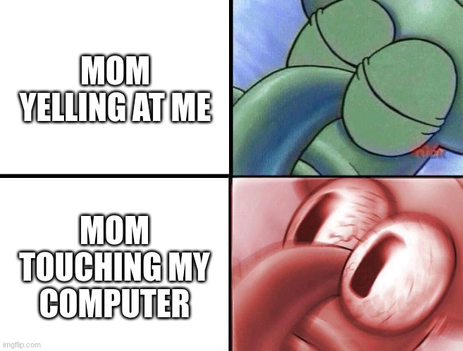sleeping Squidward | MOM YELLING AT ME; MOM TOUCHING MY COMPUTER | image tagged in sleeping squidward | made w/ Imgflip meme maker
