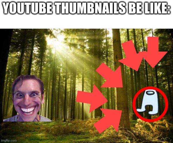 ... | YOUTUBE THUMBNAILS BE LIKE: | image tagged in sunlit forest,youtube | made w/ Imgflip meme maker