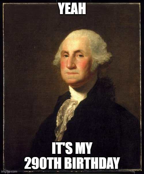 George Washington | YEAH; IT'S MY 290TH BIRTHDAY | image tagged in george washington | made w/ Imgflip meme maker
