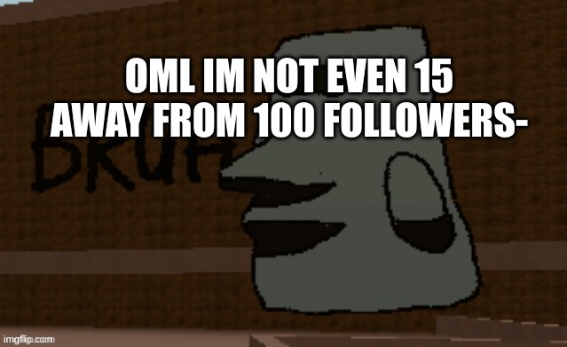 Bruh | OML IM NOT EVEN 15 AWAY FROM 100 FOLLOWERS- | image tagged in bruh | made w/ Imgflip meme maker
