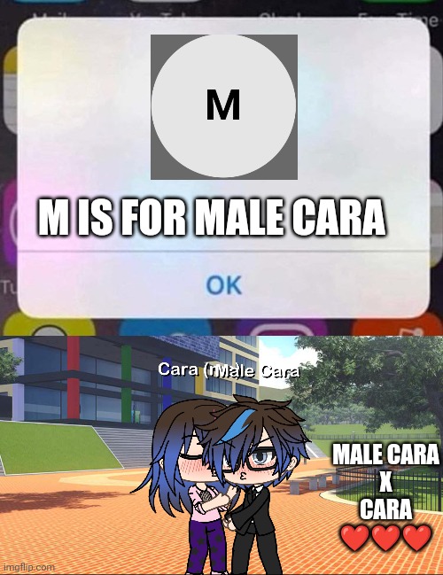 Alice (24) must travel through cities to revive Adele (10). M is for Male Cara. | M IS FOR MALE CARA; MALE CARA
 X 
CARA
❤️❤️❤️ | image tagged in iphone notification,pop up school,memes,love | made w/ Imgflip meme maker