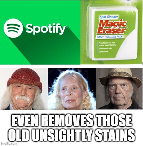 Spotify Spot Remover | EVEN REMOVES THOSE OLD UNSIGHTLY STAINS | image tagged in spotify | made w/ Imgflip meme maker